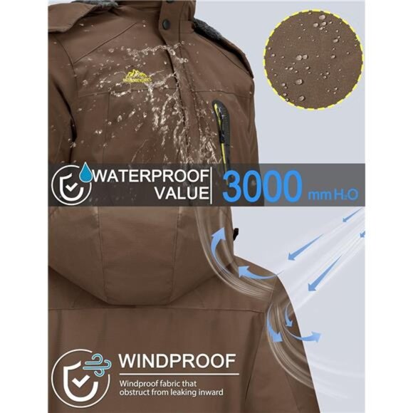 Mens winter ski jacket waterproof snow coat fleece lined hooded parka warm - Picture 2 of 7